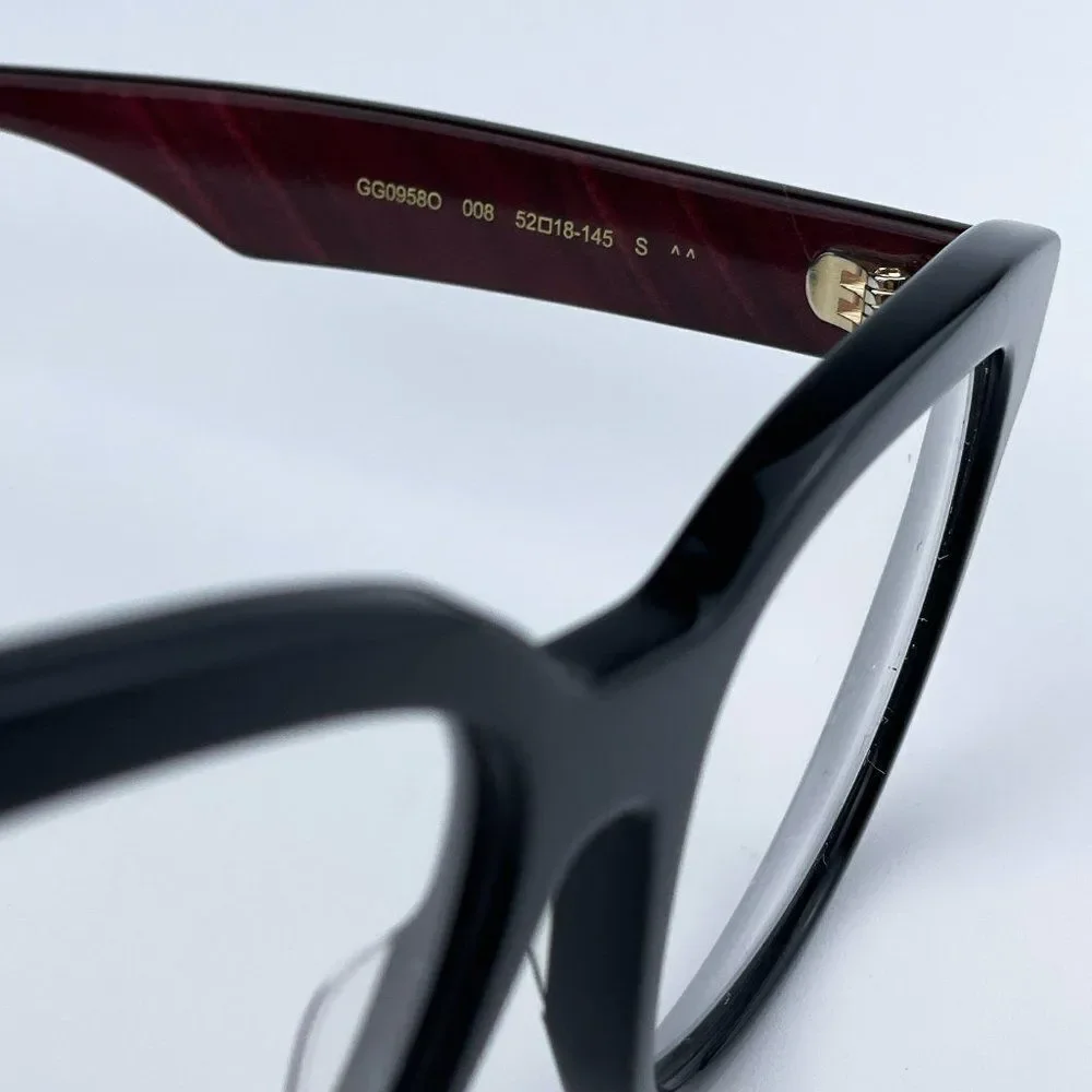 NEW Gucci GG0958O 008 Black Burgundy Square Unisex Eyeglasses